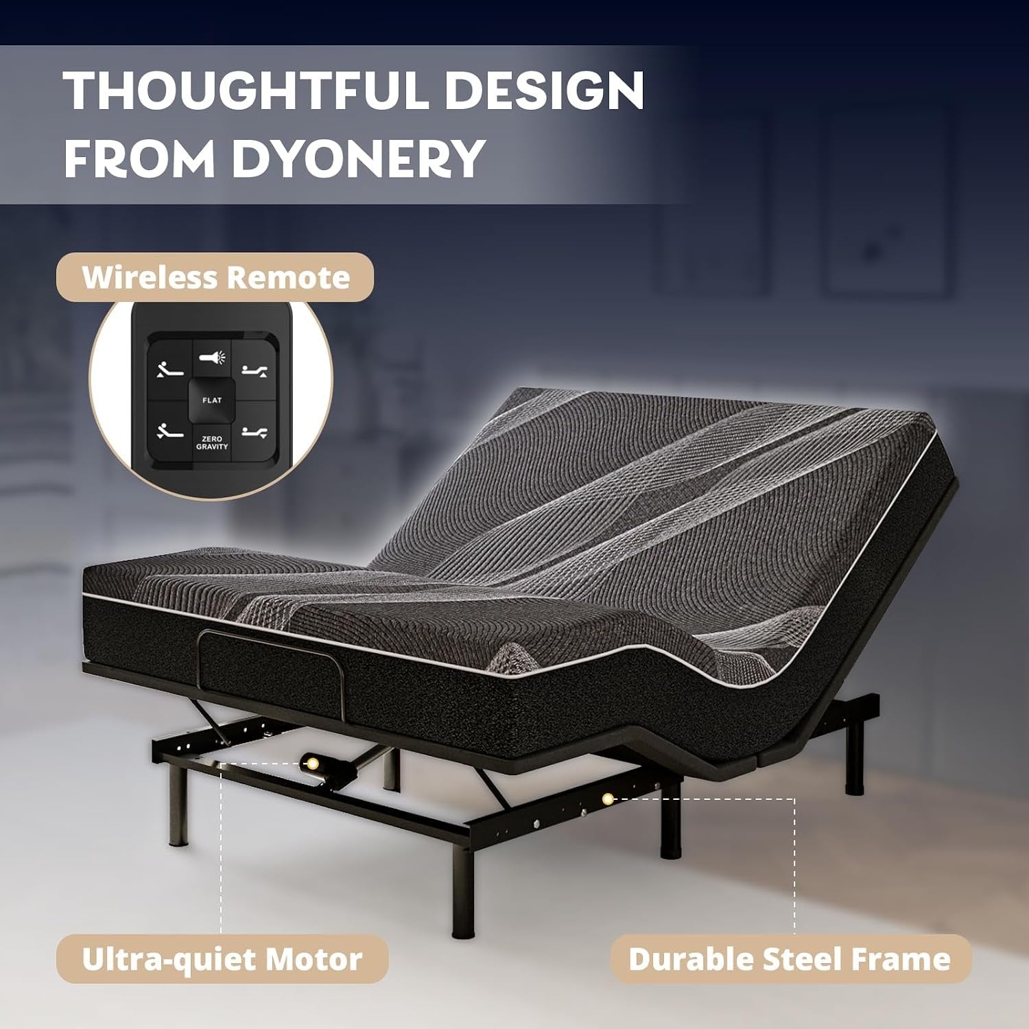 Dyonery Twin XL Adjustable Bed Base Frame with Wireless Remote + 12 Inch Twin XL Gel Memory Foam Mattress Bed in a Box, Head and Foot Incline, Zero Gravity, Fiberglass Free, 80" × 38"