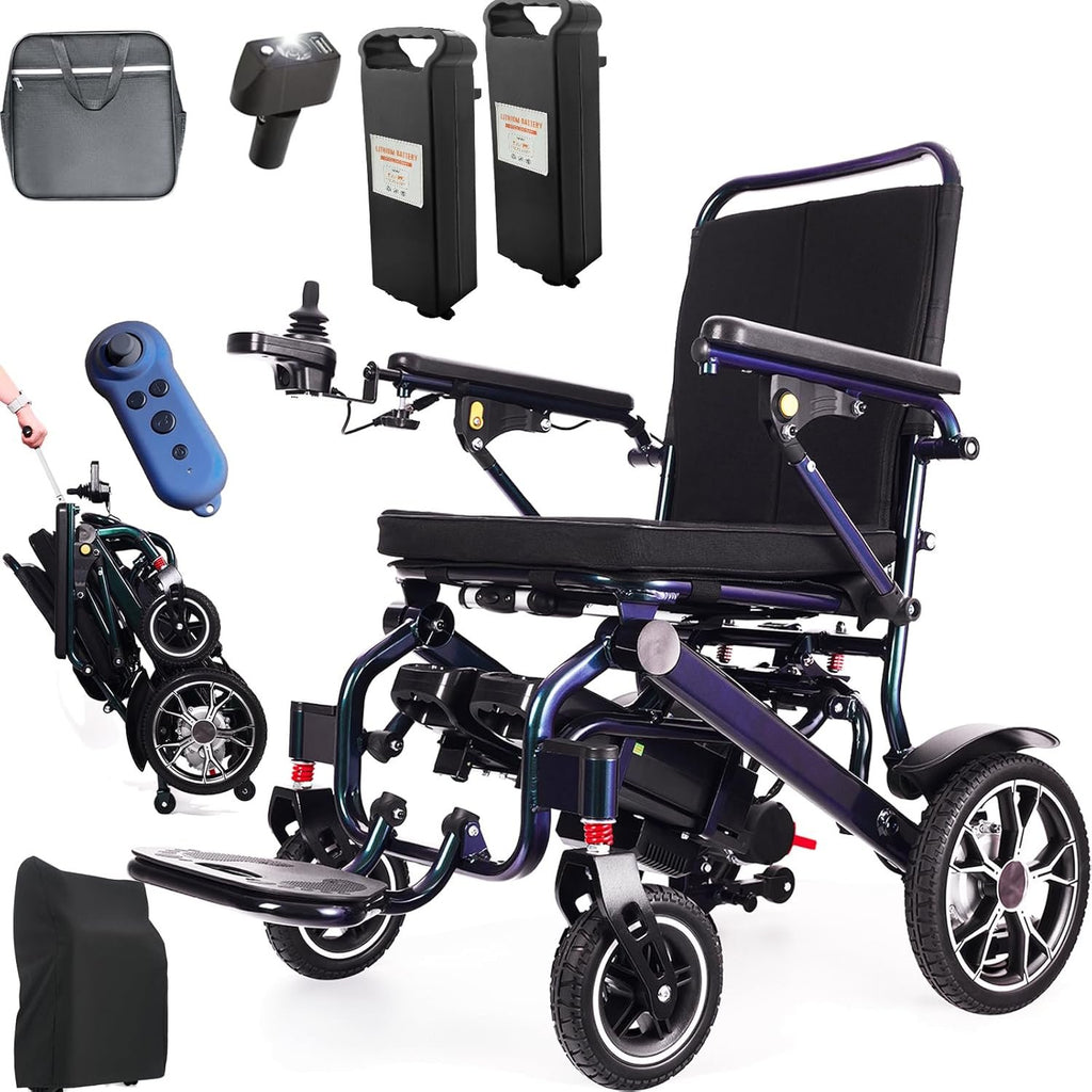 42 lbs Lightweight Electric Wheelchair – Gradient Color, Bluetooth Remote, Dual Batteries, 500W Power, Foldable &amp; Airline Approved