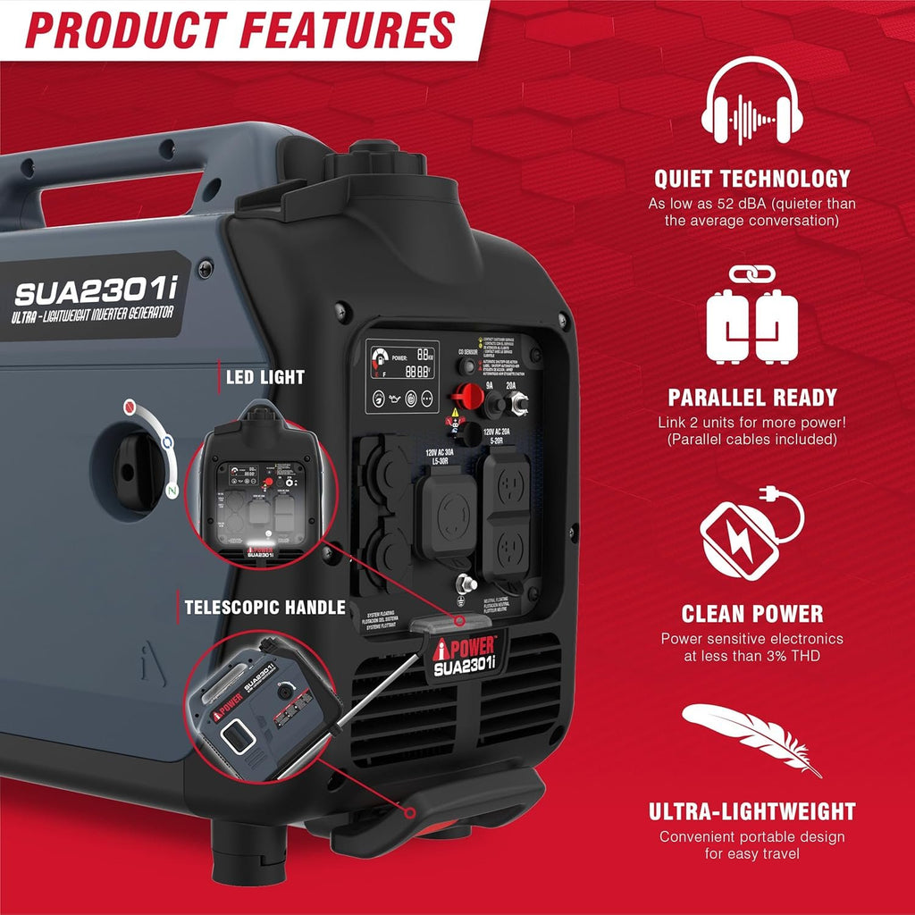 A-iPower 4300W Dual Fuel Portable Inverter Generator Gas Propane RV Ready CO Sensor CARB Compliant