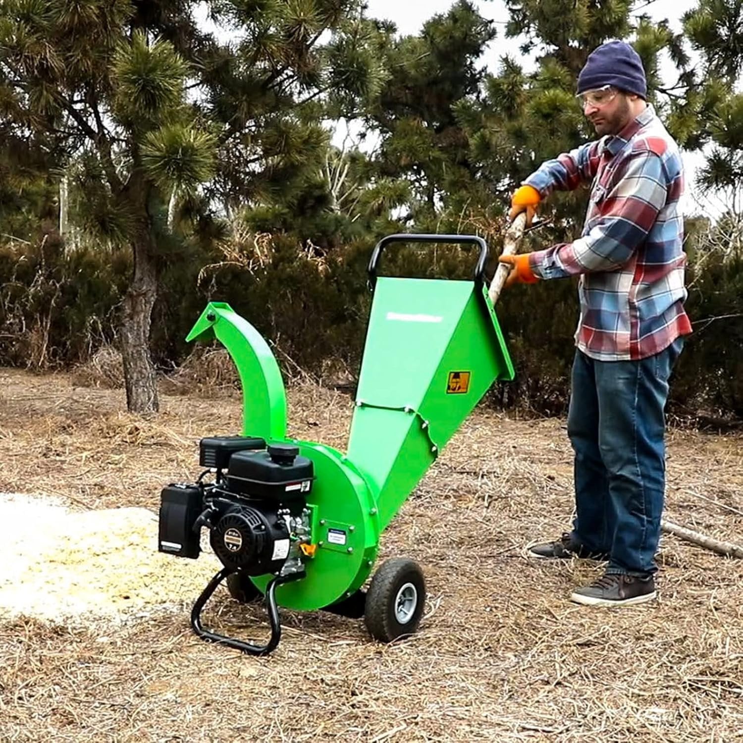 S1 Gas-Powered Wood Chipper, 7HP, 3" Max Diameter, High Reduction Ratio