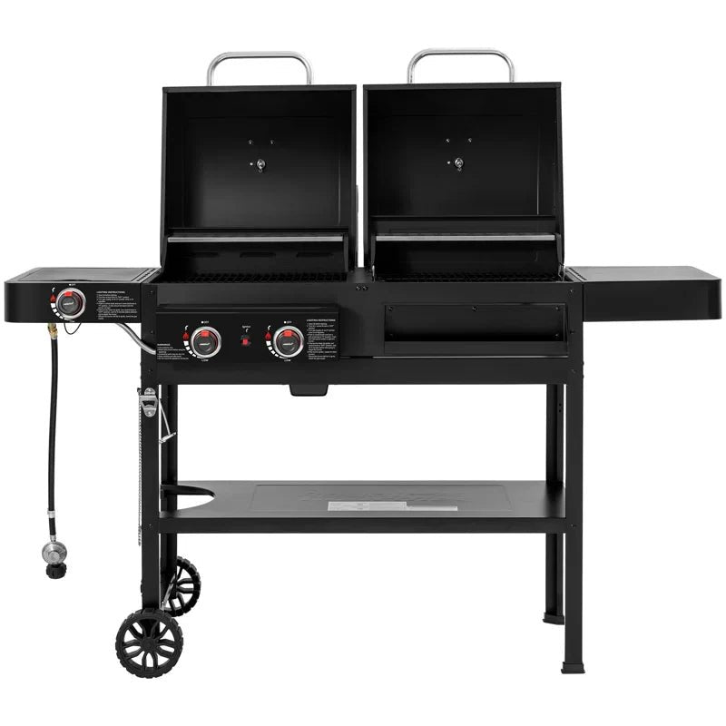 2-Burner Gas and Charcoal Combo Grill with Side Burner